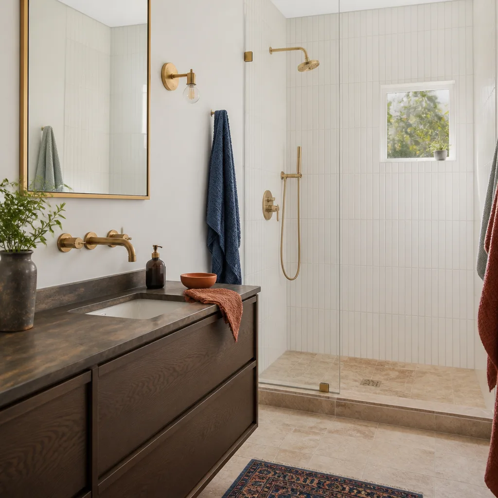 A new bathroom inside a converted garage